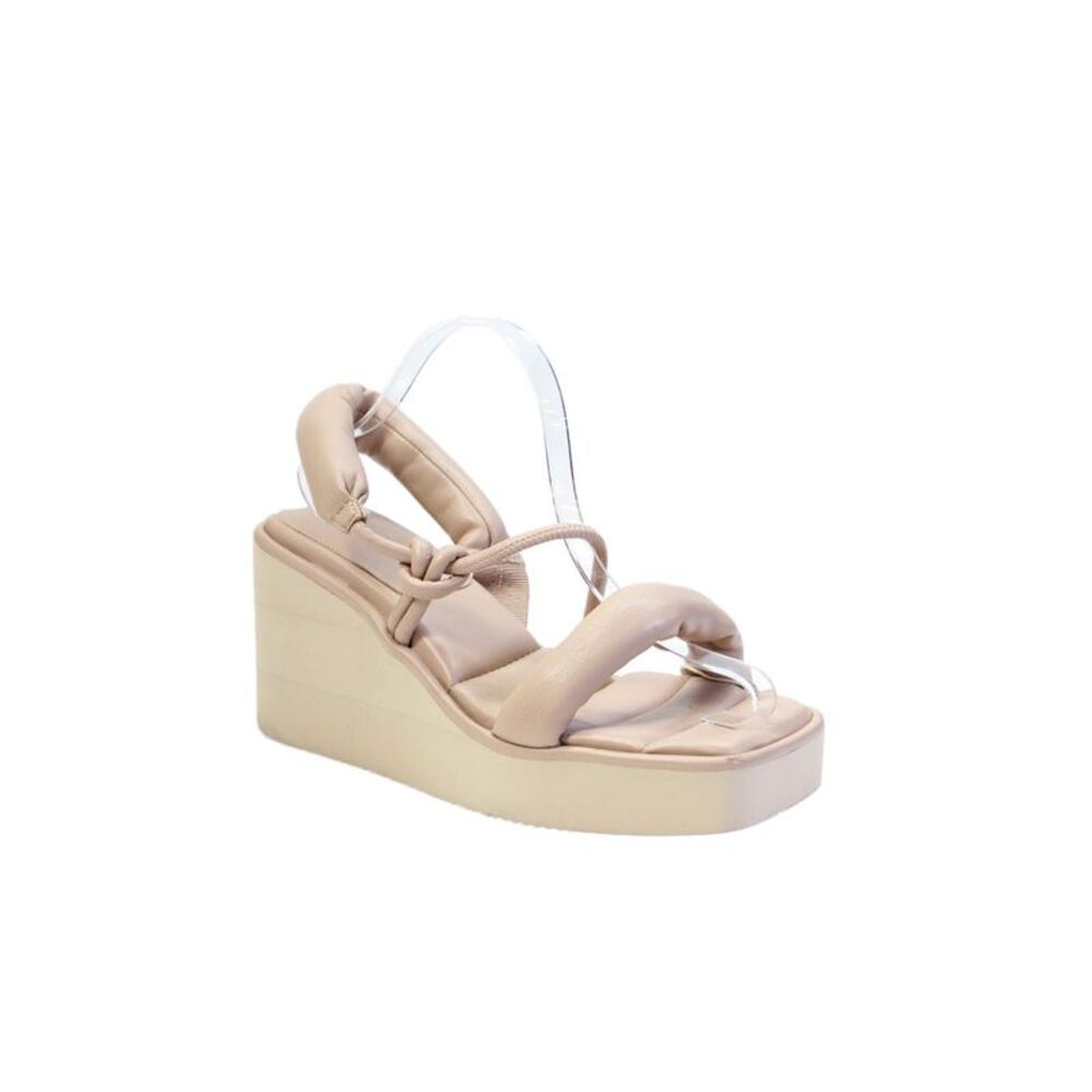 Equitare Womens Leather Plaform Slingbacks Wedge Sandals Beige Size 40 10